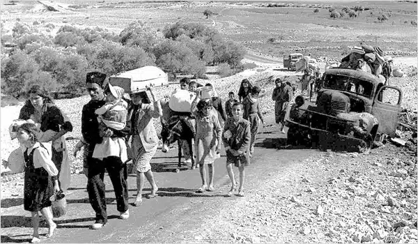 Palestinian refugees fleeing Galilee in the fall of 1948 (Fred Csasznik)