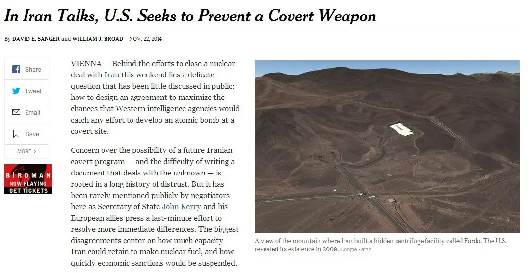 New York Times Iran Propaganda: The Secret Fordo Plant ‘Revealed’ by the US