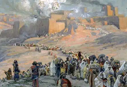 An artist's depiction of the deportation and exile of the Jews of the ancient Kingdom of Judah to Babylon and the destruction of Jerusalem and Solomon's temple (James Tissot/Public Domain)
