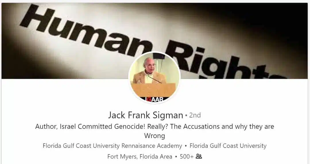 A screenshot of Jack Frank Sigman's public profile on LinkedIn