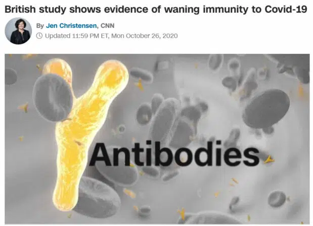 An alarmist CNN headline falsely claiming that waning antibodies meant loss of immunity to SARS-CoV-2