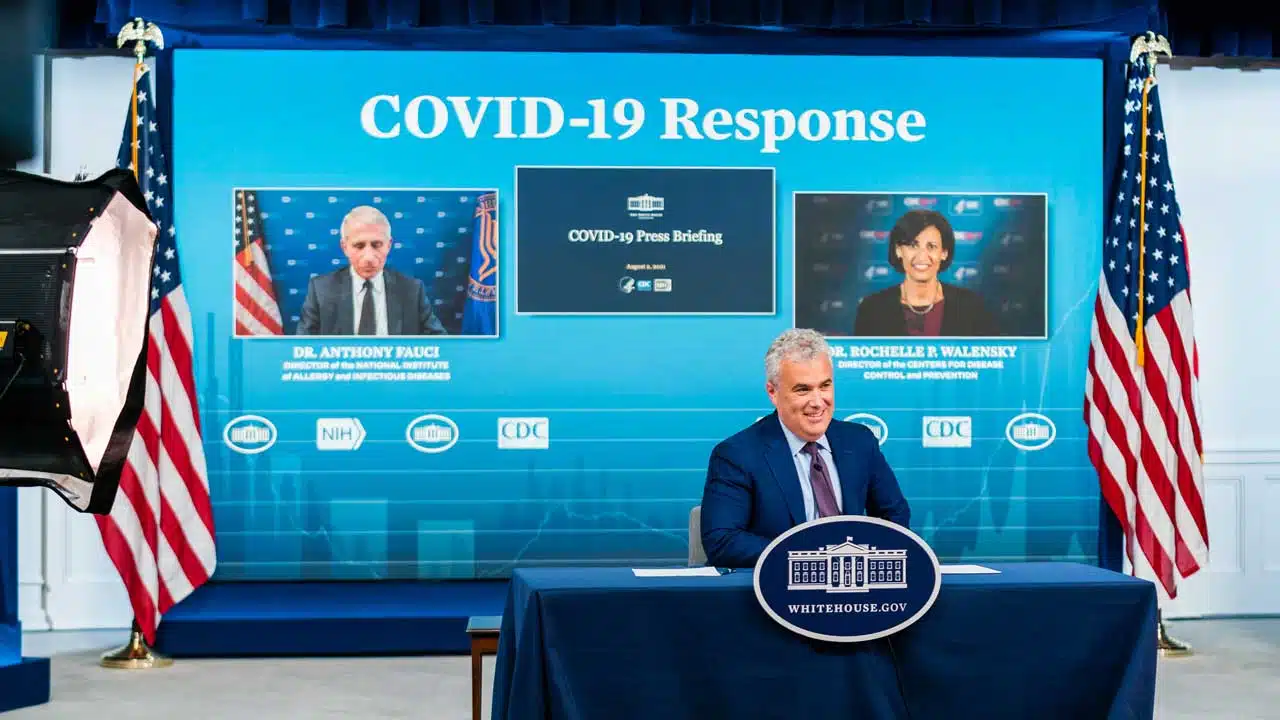 NIAID Director and Chief Medical Adviser to President Biden Dr. Anthony Fauci and CDC Director Dr. Rochelle Walensky hold a White House press briefing on August 2, 2021 (White House/PUblic Domain)