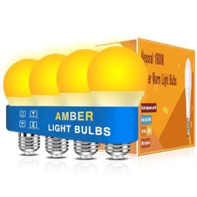 Neporal Amber Light Bulbs 4PK 9W 60 Watt Equivalent Blue Blocking Light Bulbs 1800K Soft Warm Sleep Light Bulbs A19 Amber Night Light Bulb E26 for Bedroom and Baby Nursery Light 0